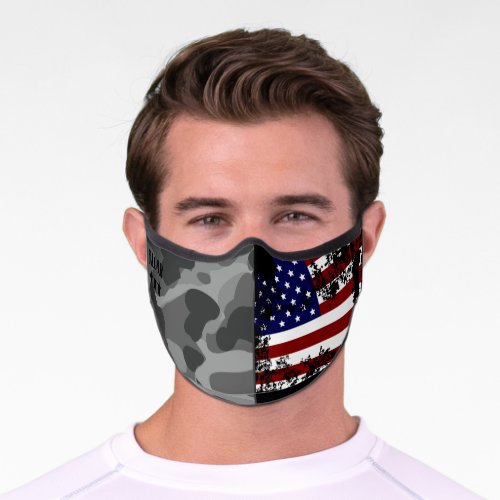 USA Flag Gray Camo Pattern Cool Mens Custom Name Premium Face Mask