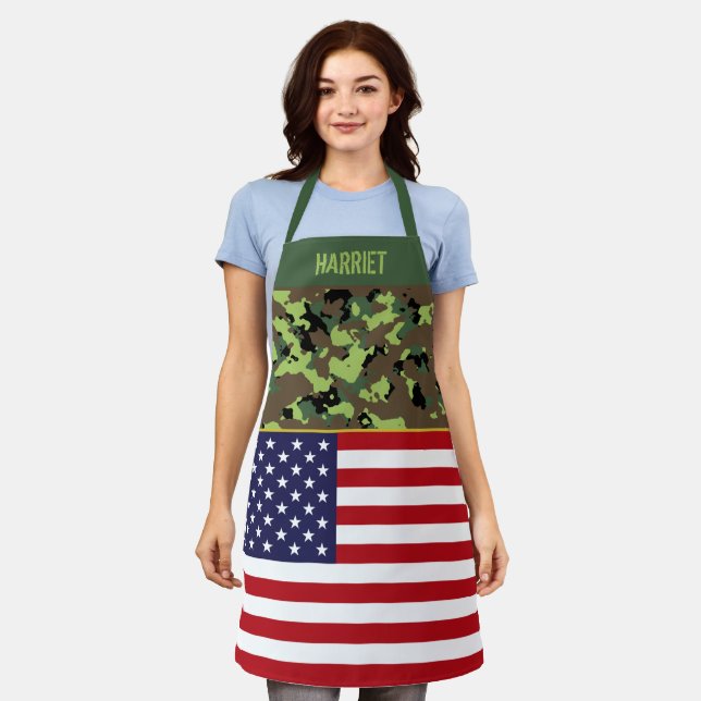 USA Flag Green Camo Custom Apron (Worn)