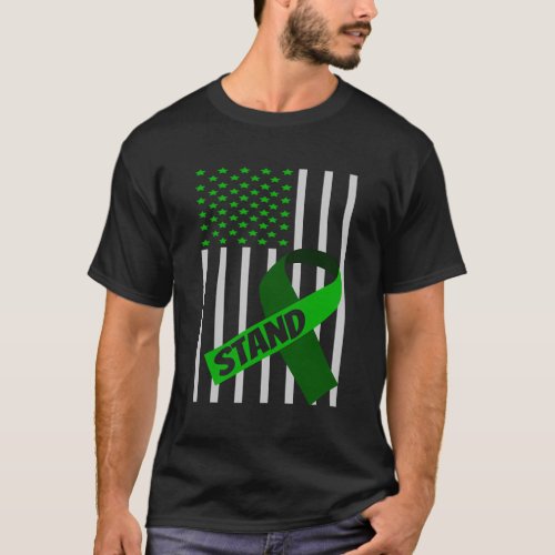 Usa Flag Green Ribbon Kidney Disease Awareness T_Shirt