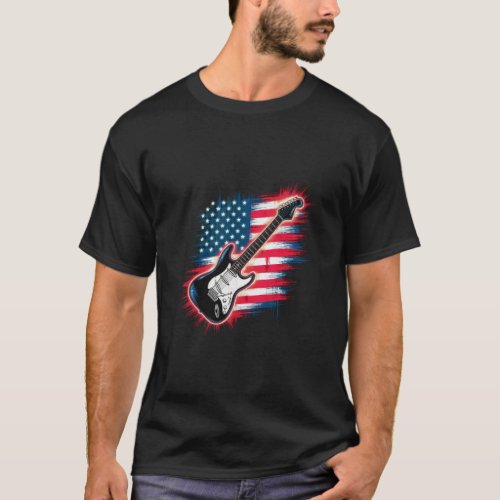 USA Flag Guitar T_Shirt