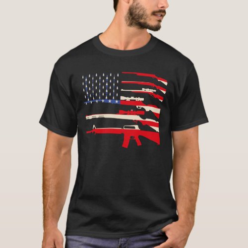 USA Flag Guns Weapon Rifles 2A Amendment 4th July T_Shirt
