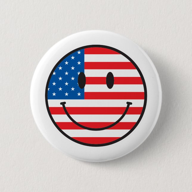 USA Flag Happy Face Button (Front)
