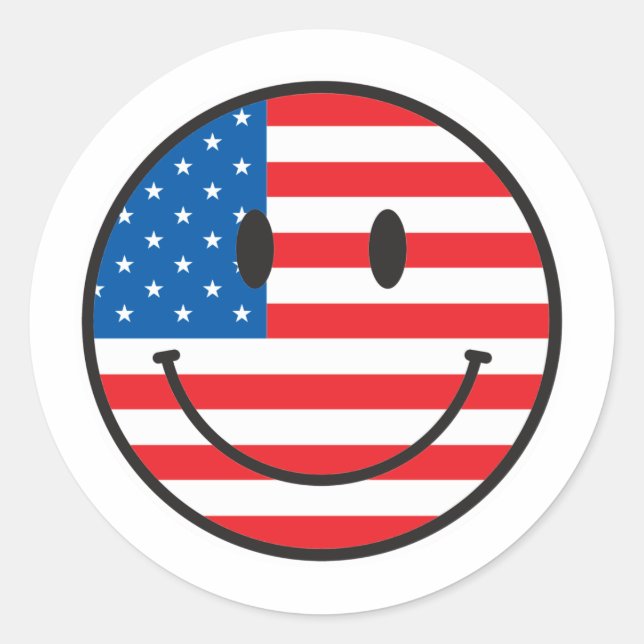 USA Flag Happy Face Classic Round Sticker (Front)