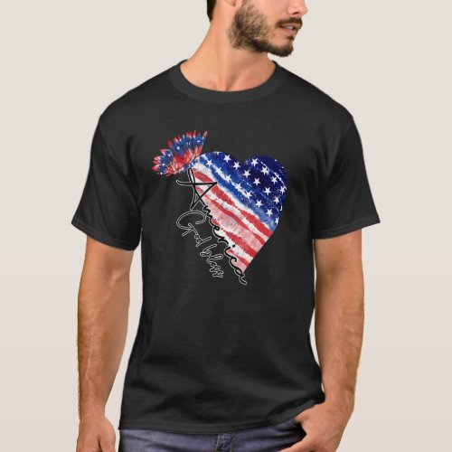 Usa Flag Hear  God Bless America Sunflower Tye Dye T_Shirt