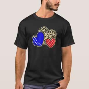 USA Flag Heart 4th Of July Leopard Patriotic Red W T-Shirt