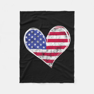 Usa Flag Heart American Patriotic Armed Forces Fleece Blanket