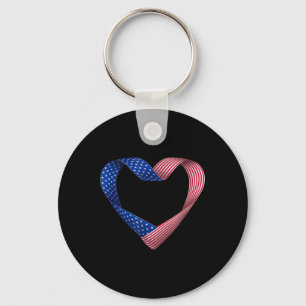 Usa Flag Heart American Patriotic Armed Forces Keychain