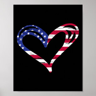Usa Flag Heart American Patriotic Armed Forces Mem Poster