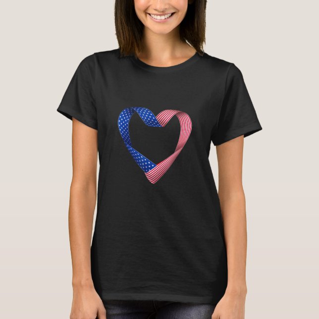 Usa Flag Heart American Patriotic Armed Forces Mem T-Shirt (Front)