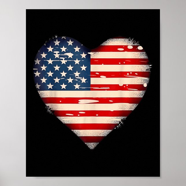 Usa Flag Heart American Patriotic Memorial Day Poster (Front)