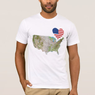 USA Flag Heart and Map T-Shirt