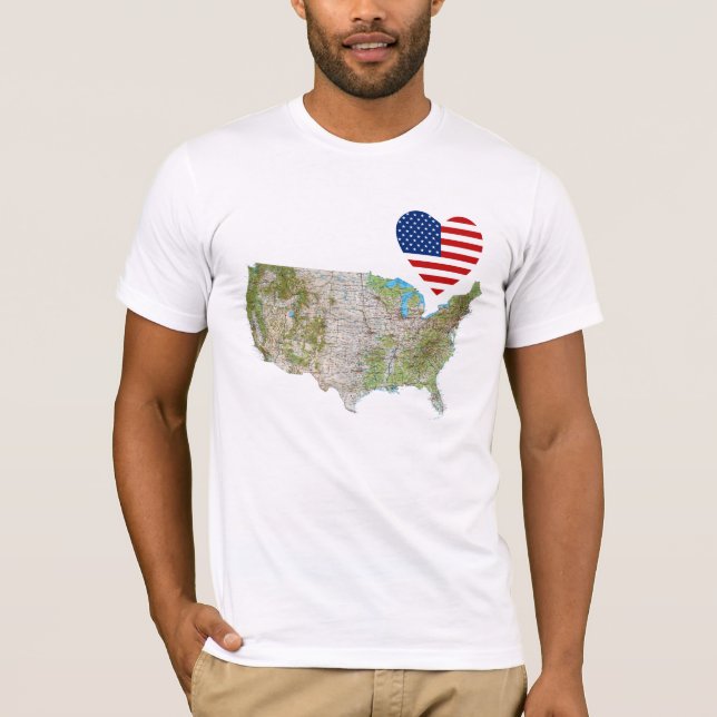 USA Flag Heart and Map T-Shirt (Front)