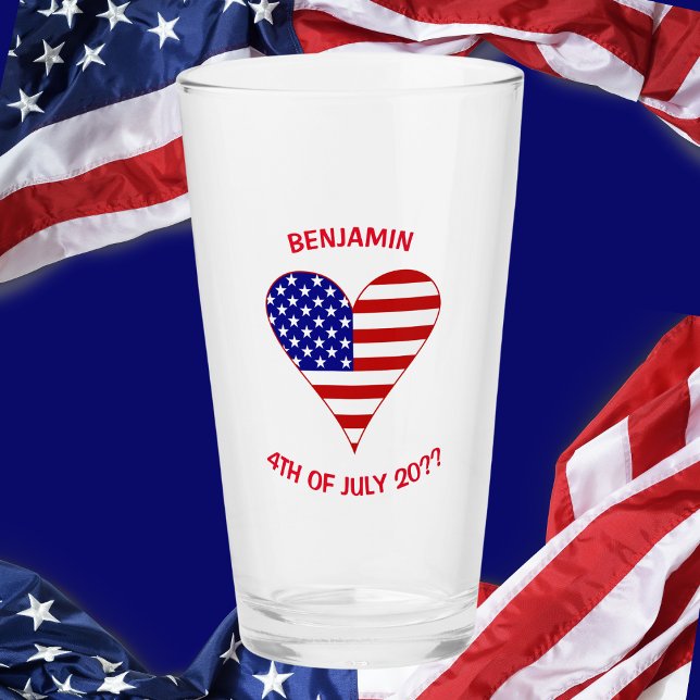 USA Flag Heart Funky Personalized Glass (Creator Uploaded)