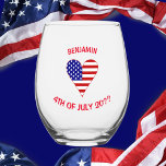 USA Flag Heart Funky Personalized Stemless Wine Glass
