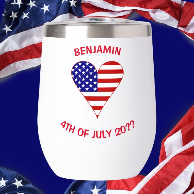 USA Flag Heart Funky Personalized Thermal Wine Tumbler (Creator Uploaded)