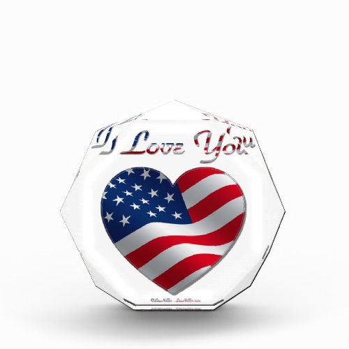 USA Flag Heart I Love You Acrylic Award