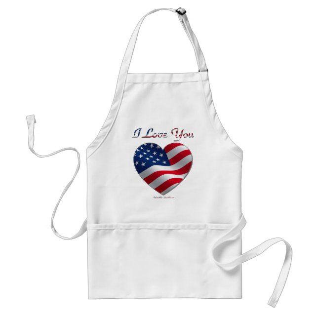 USA Flag Heart I Love You Adult Apron (Front)