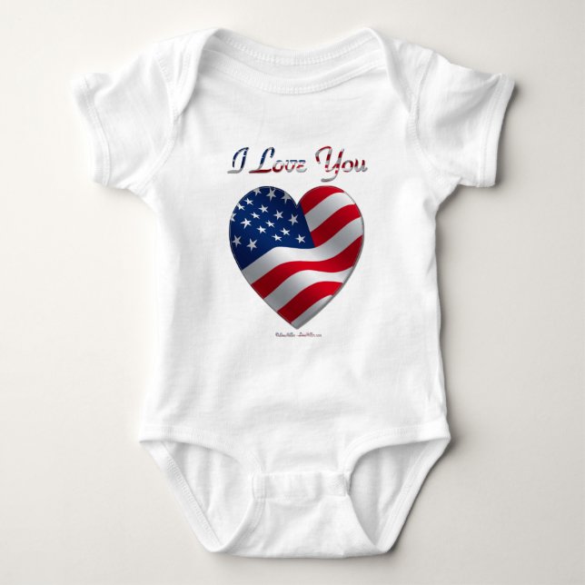 USA Flag Heart I Love You Baby Bodysuit (Front)
