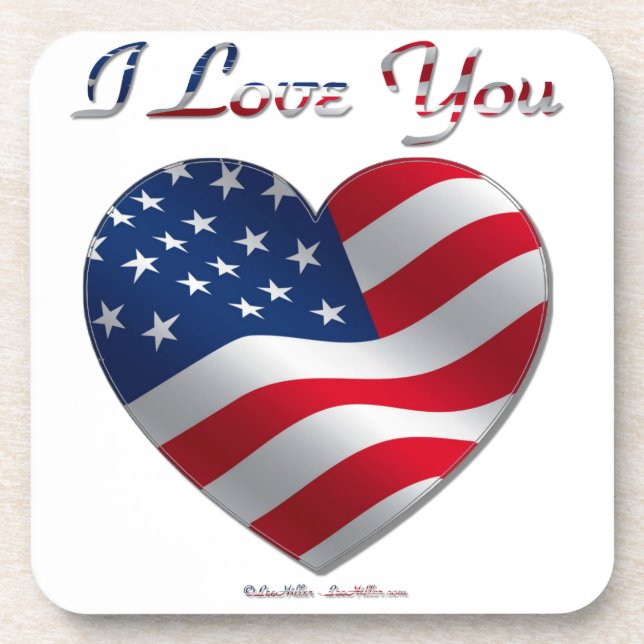 USA Flag Heart I Love You Beverage Coaster (Front)