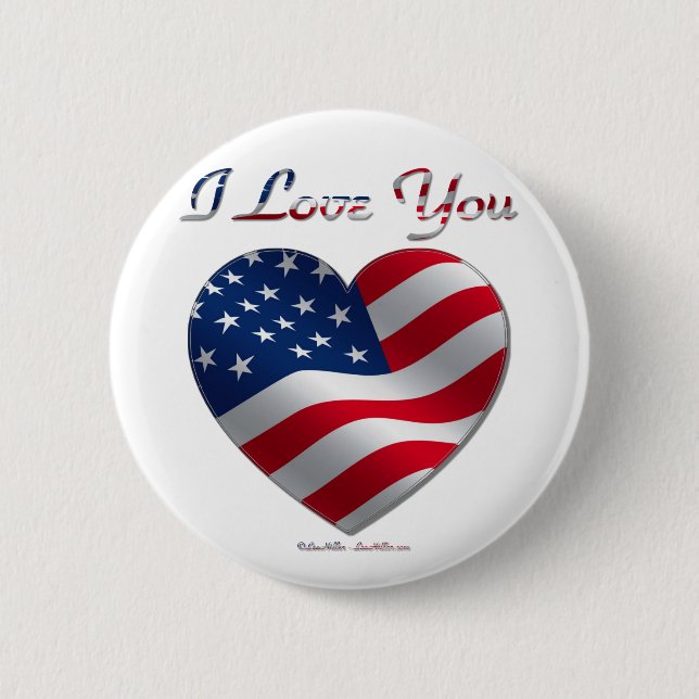 USA Flag Heart I Love You Button (Front)