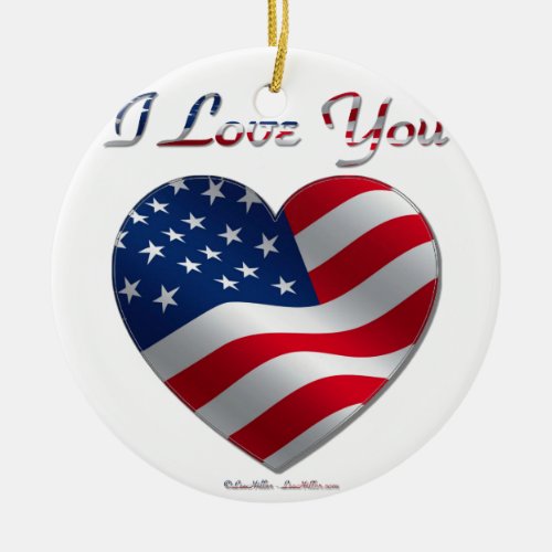 USA Flag Heart I Love You Ceramic Ornament