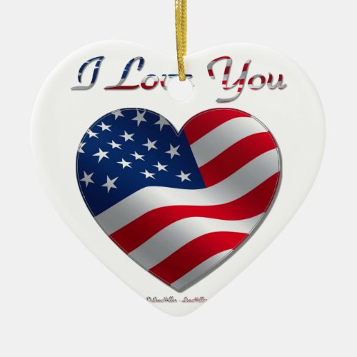 USA Flag Heart I Love You Ceramic Ornament
