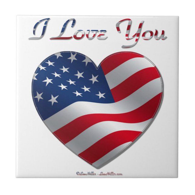 USA Flag Heart I Love You Ceramic Tile (Front)
