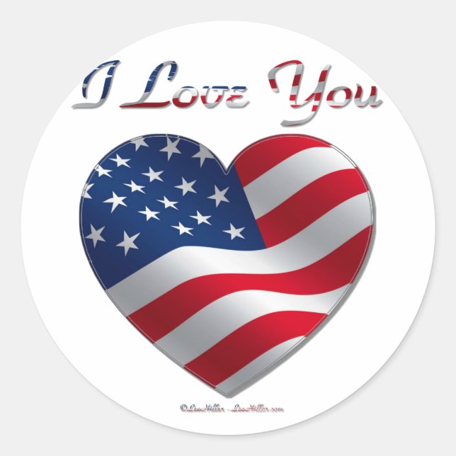 USA Flag Heart I Love You Classic Round Sticker (Front)