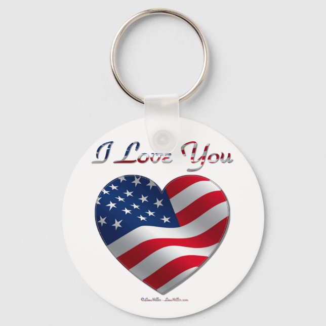 USA Flag Heart I Love You Keychain (Front)
