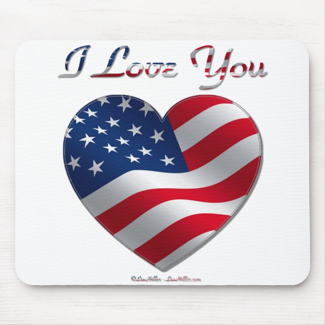 USA Flag Heart I Love You Mouse Pad (Front)