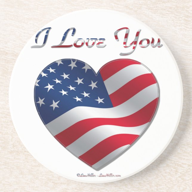 USA Flag Heart I Love You Sandstone Coaster (Front)
