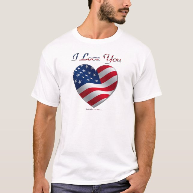 USA Flag Heart I Love You T-Shirt (Front)
