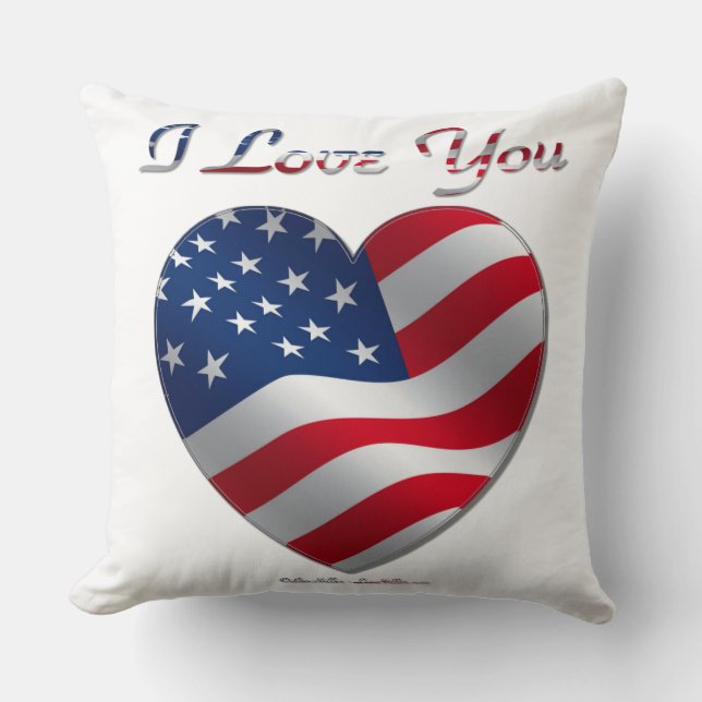 USA Flag Heart I Love You Throw Pillow (Front)