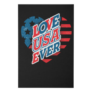 USA Flag Heart - LOVE USA EVER Faux Canvas Print