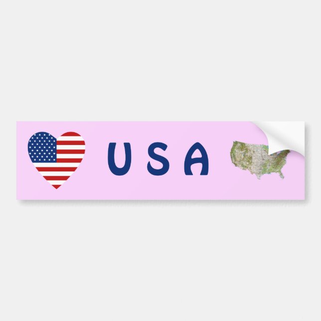 USA Flag Heart + Map Bumper Sticker (Front)