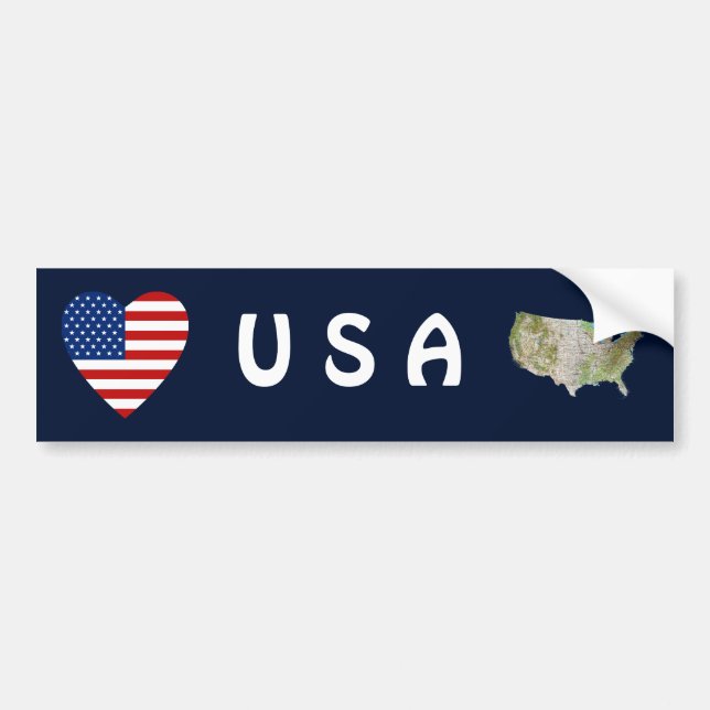 USA Flag Heart + Map Bumper Sticker (Front)