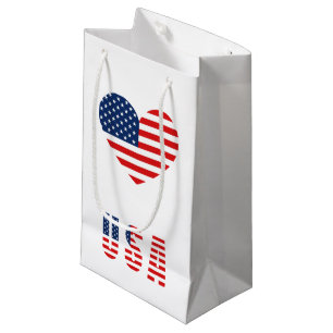 USA Flag Heart Small Gift Bag for Patriotic Gifts