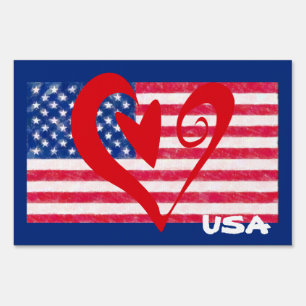 USA Flag Heart Yard Sign
