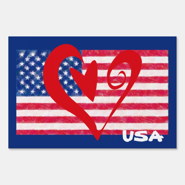 USA Flag Heart Yard Sign (Front)