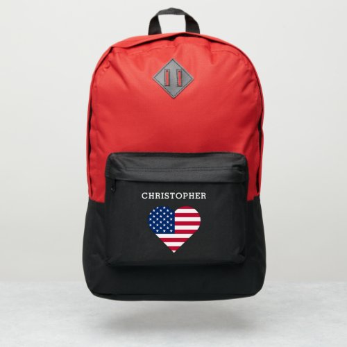 USA flag Heart  Your Name Custom text Port Authority Backpack