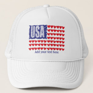USA Flag Hearts Custom Trucker Hat