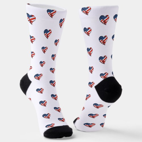 USA Flag Hearts Patriotic Socks