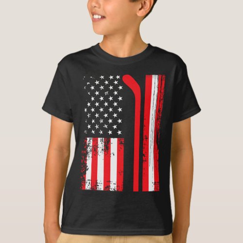 Usa Flag Hockey American Flag Patriotic Ice Hockey T_Shirt