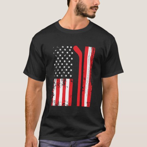 Usa Flag Hockey American Flag Patriotic Ice Hockey T_Shirt