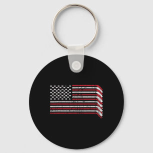 Usa Flag Hockey Sticks American Pride 4th Of July  Keychain