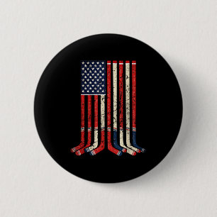 Usa flag hockey sticks patriotic ice hockey player button