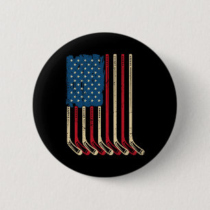 Usa Flag Hockey Sticks Patriotic Youth Ice Hockey Button