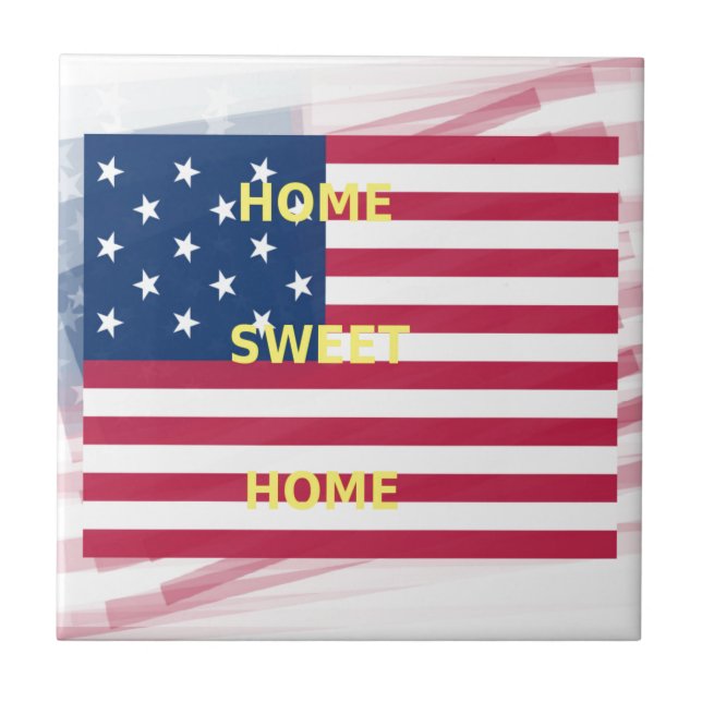 USA Flag "Home Sweet Home" Art Print Ceramic Tile (Front)