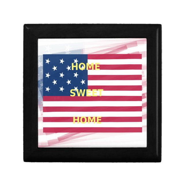 USA Flag "Home Sweet Home" Art Print Jewelry Box (Front)