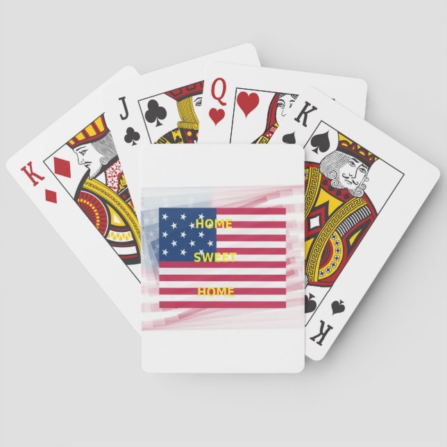 USA Flag "Home Sweet Home" Art Print Poker Cards (Back)